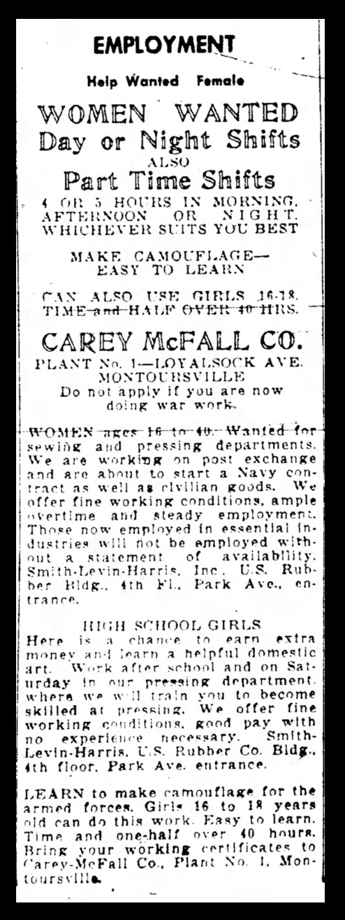 CarMac Women Wanted Williamsport Sun-Gazette 1943 Sep 21 Aluminum Christmas Tree