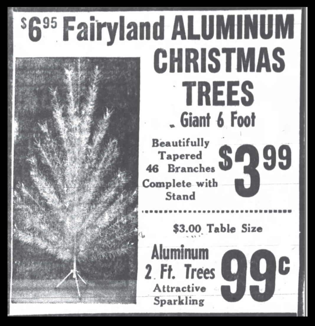 Fairyland in the Journal Gazette (Matoon, IL) 1962 Dec 13 Aluminum Christmas Tree