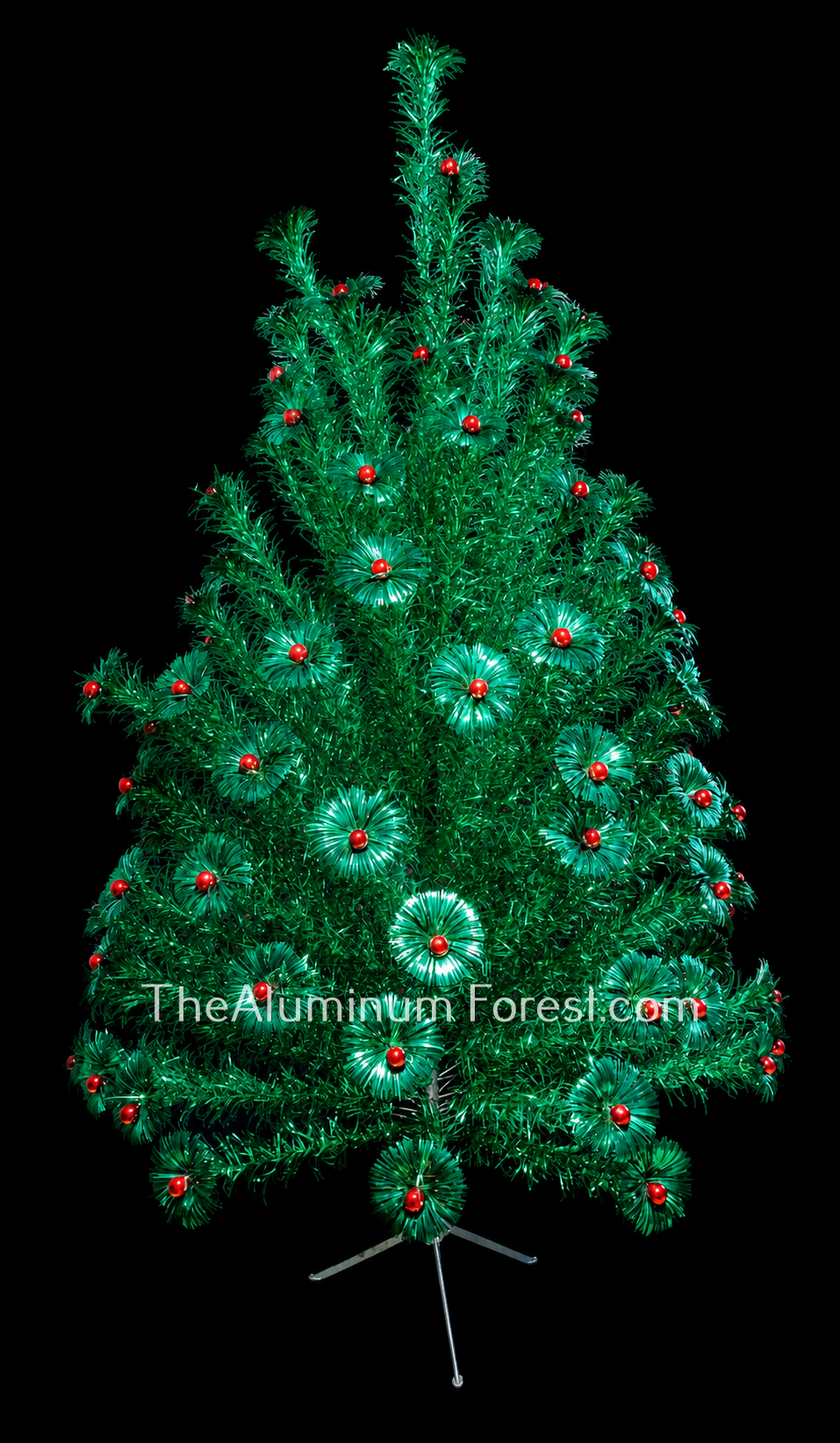 USSTCo Green Pom-Red Balls P-6100 Private Collection Aluminum Christmas Tree