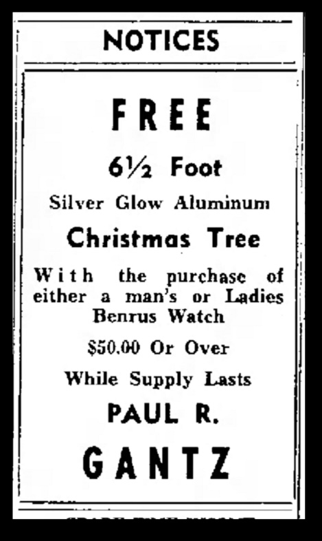 USSTCo FREE with Watch Purchase! Silver City Daily Press Dec 5_1966 Aluminum Christmas Tree